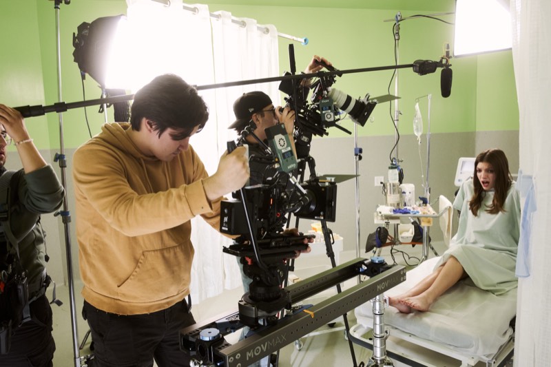 Crew and equipment between takes on a Vancouver production.
