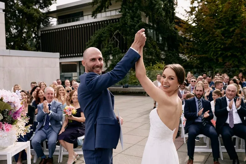 A high five walking back down the aisle.