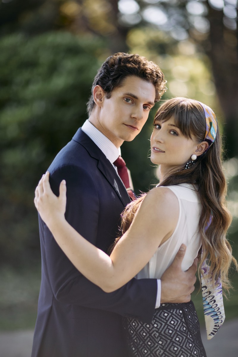 Bride and groom together at a formal chateau venue.
